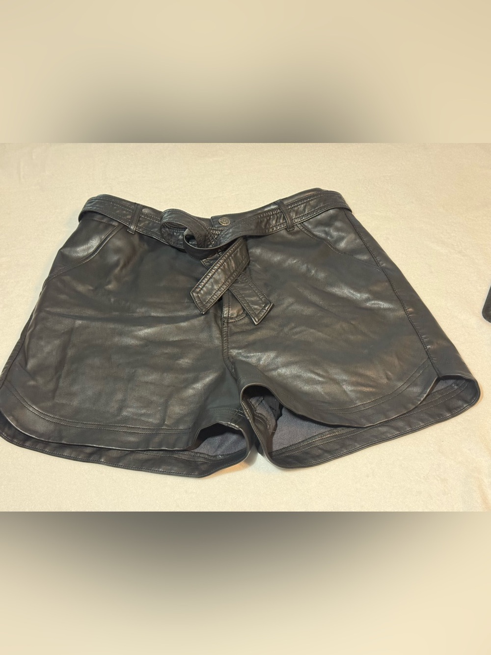 Free People Faux Leather Black Button Up Shorts. Size 10